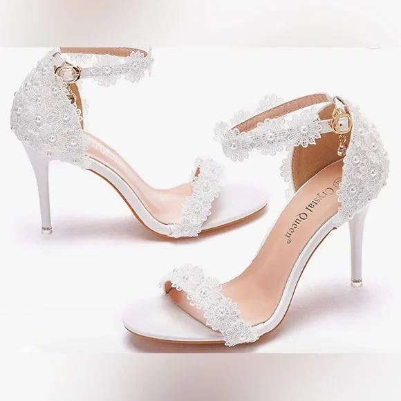 NWT White lace Ankle Strap High Heel - Picture 7 of 7